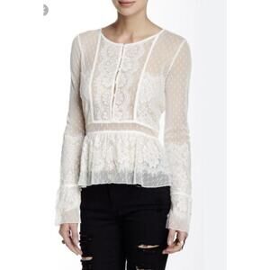 NWOT Free People Penelope Lace Bell-sleeve Blouse, Size Large